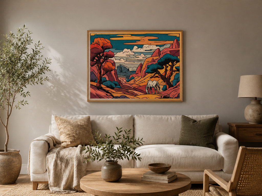 Wandamark hero mockup - Canyon Ledger I Framed Print