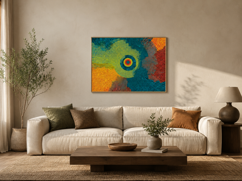 Wandamark hero mockup - Resonance Wheel Framed Print