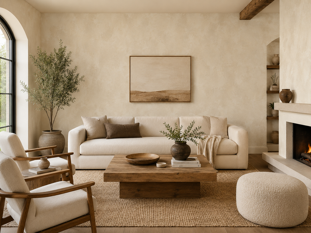 Warm Ivory Beige Limewash room mockup