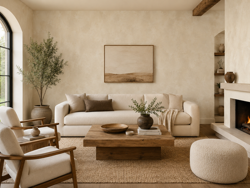 Warm Ivory Beige Limewash room mockup